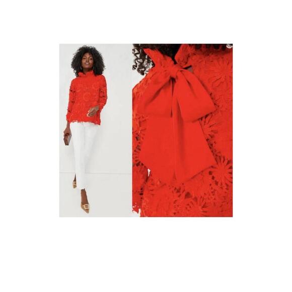 Tuckernuck Tops - Tuckernuck Faye Red Guipure Lace Ruffle Tie Neck Top NWT Extra Small XS